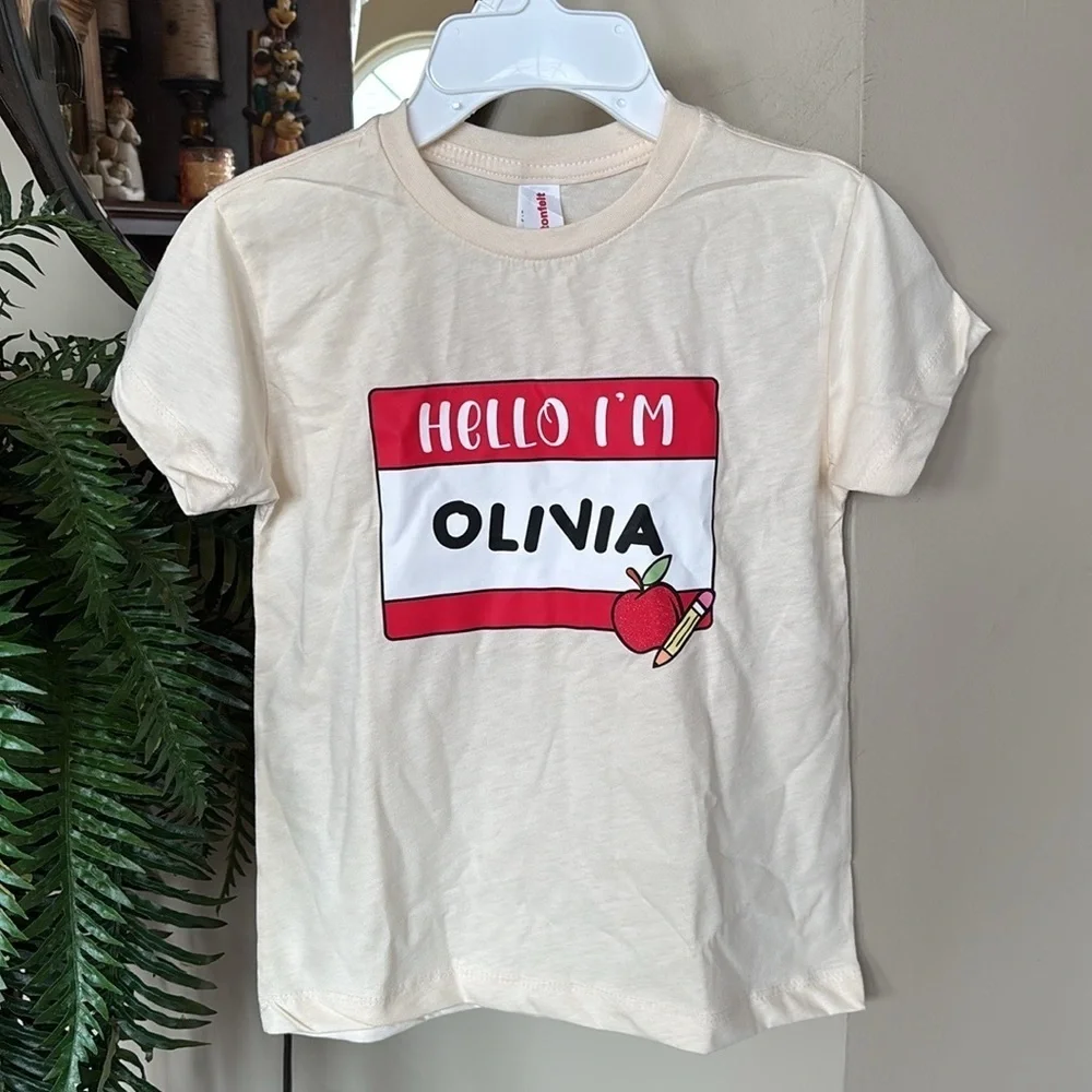 Brand New Hello I’m Olivia 100% Cotton Cream Short Sleeved Girls T-Shirt